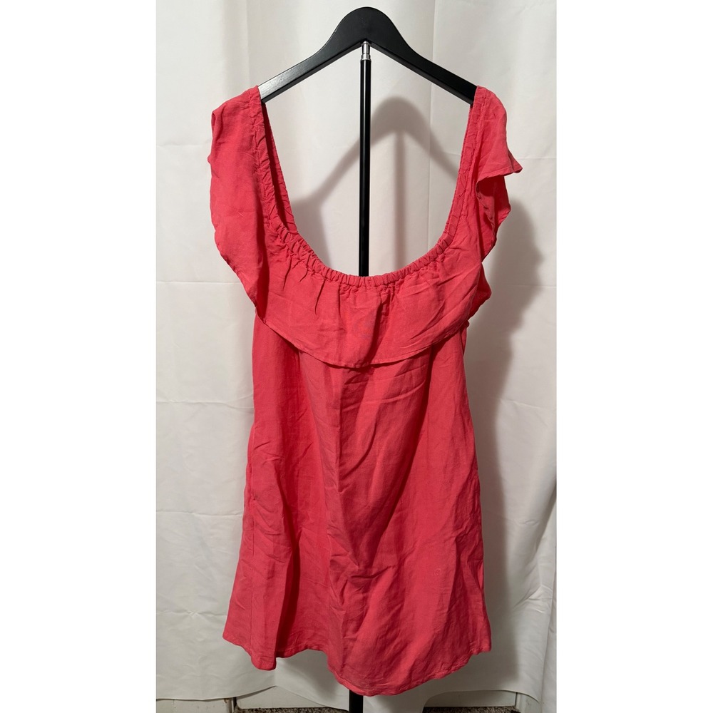 Tommy Bahama Coral Pink Linen Blend Ruffle Off Shoulder Mini Dress Large